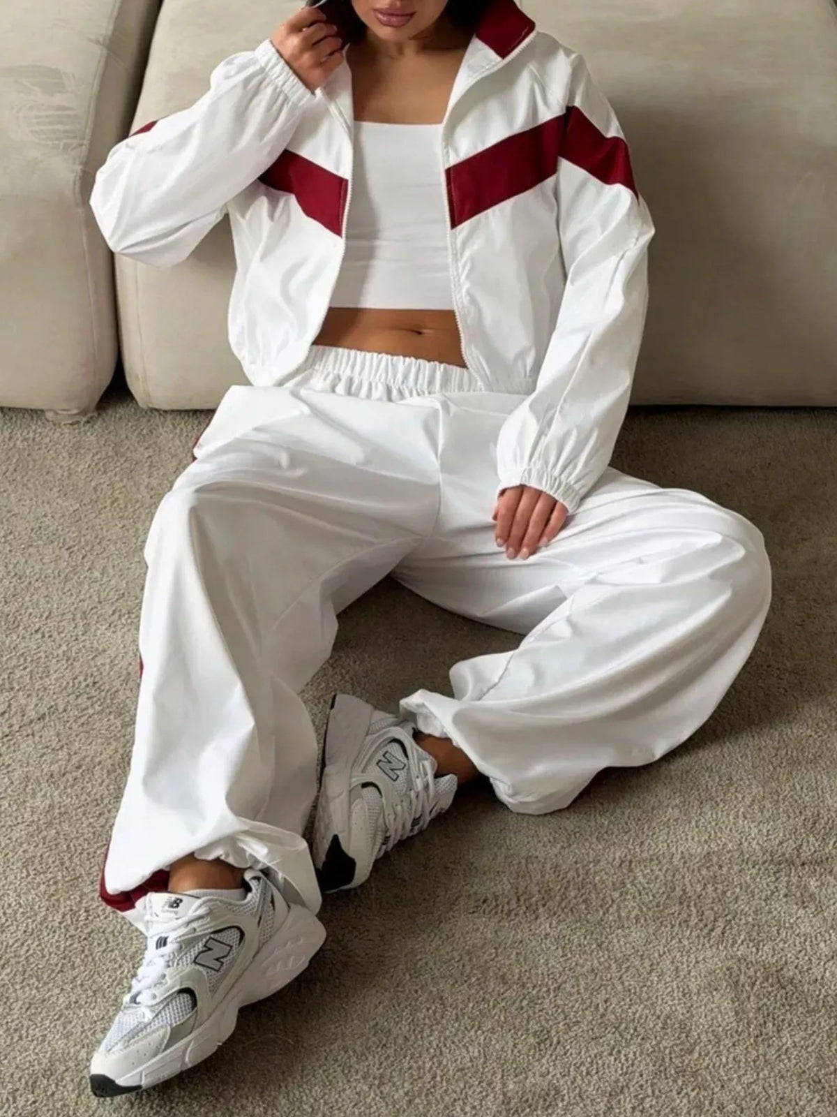 Street Society Color Block Zip Up Top & Pants Set