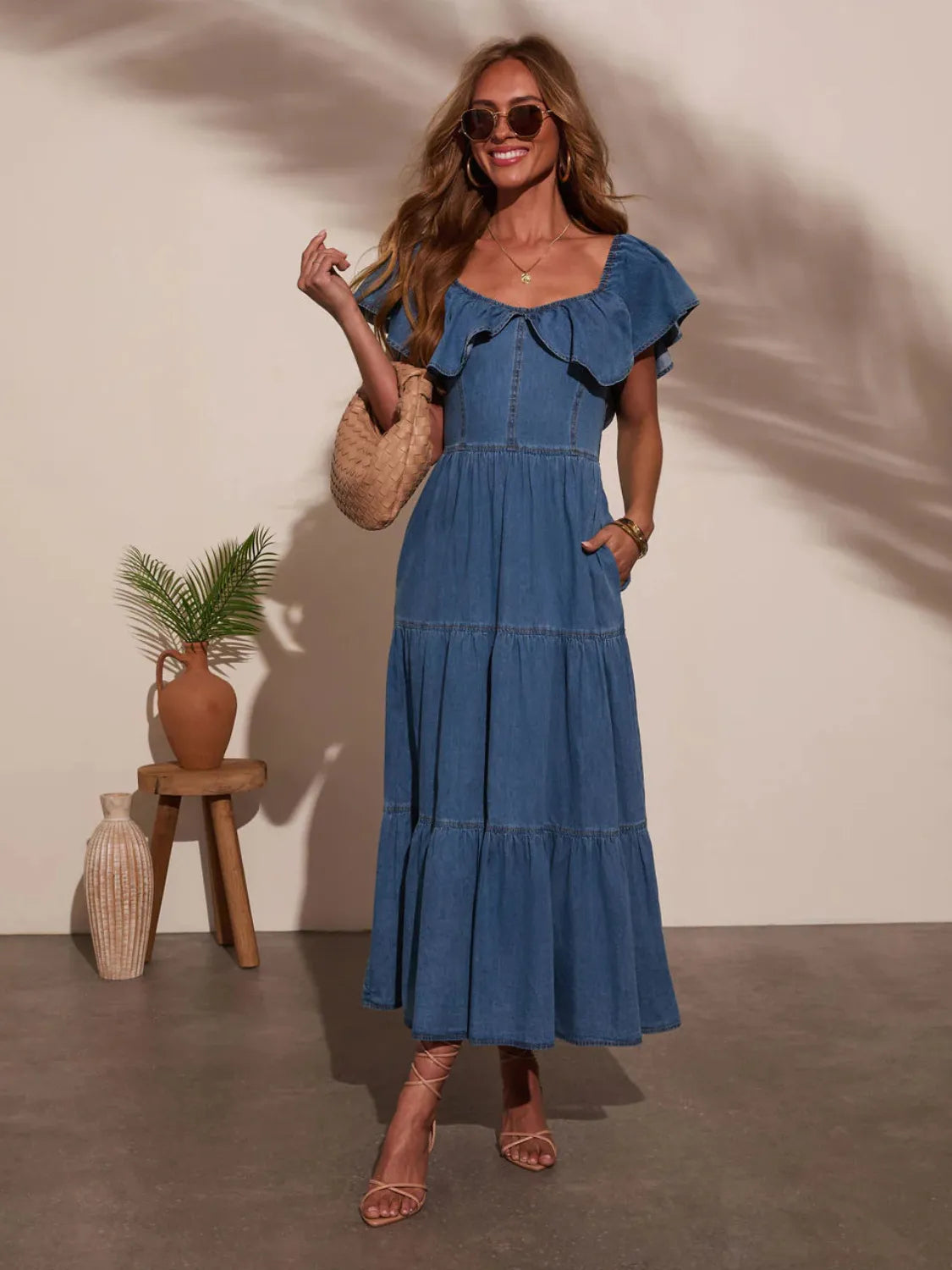 Coastal Muse Off-Shoulder Denim Dress