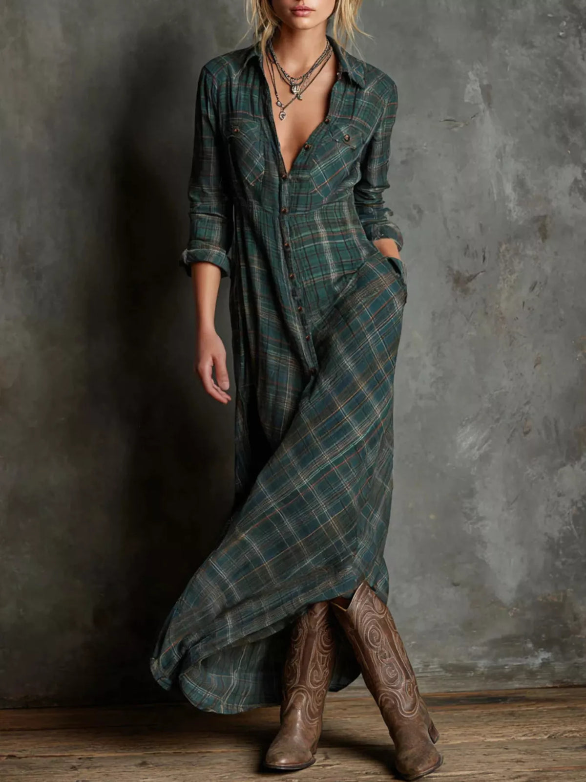Heritage Flow Plaid Button-Down Dress