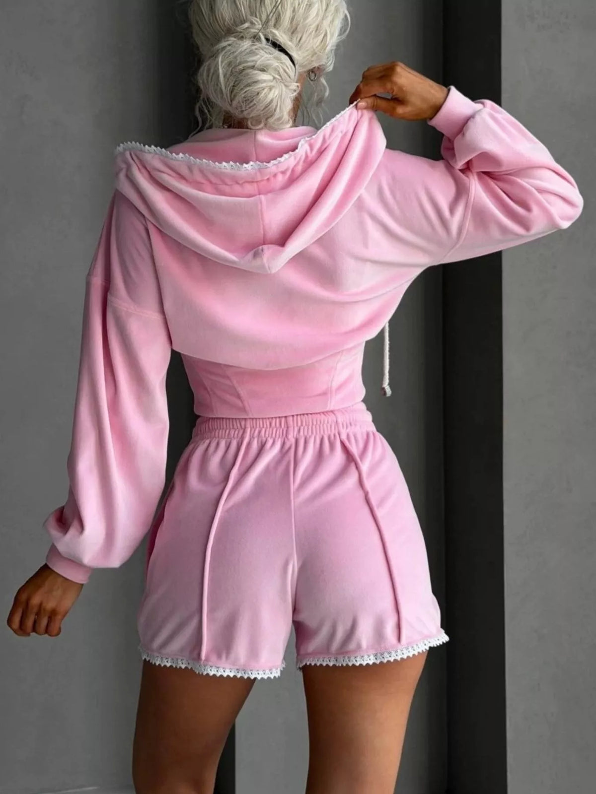 Wanderlust Drawstring Zip-Up Hoodie & Shorts Set