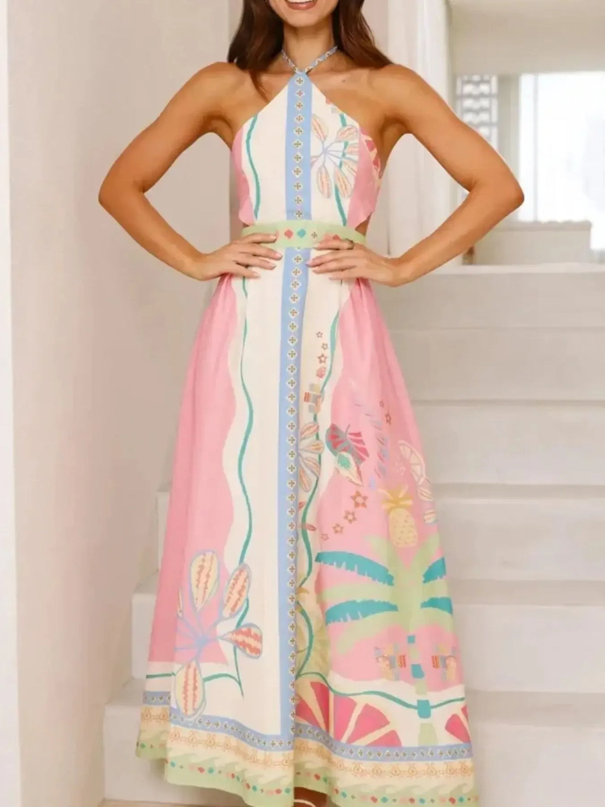 Sunset Muse Printed Halter Maxi Dress