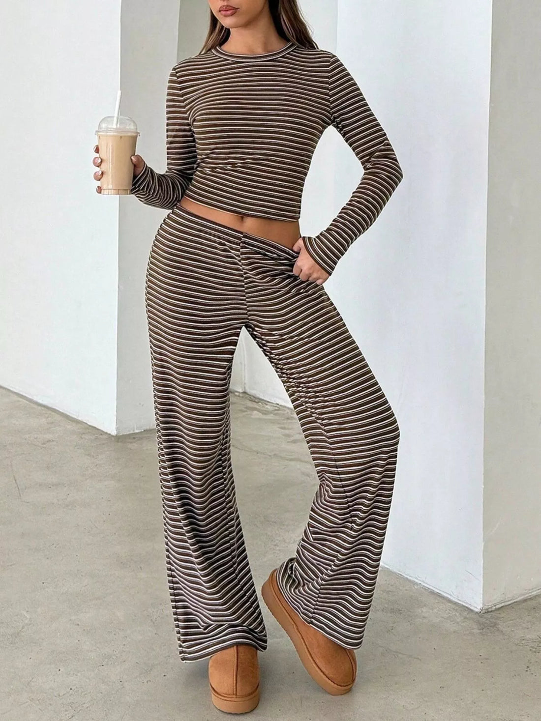 Boho Muse Striped Crop Top & Leg Pants Set