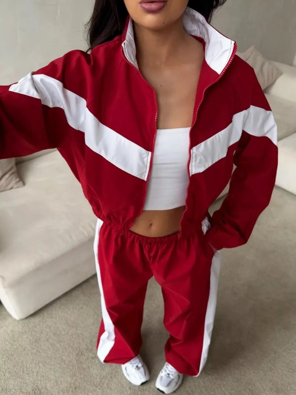 Street Society Color Block Zip Up Top & Pants Set