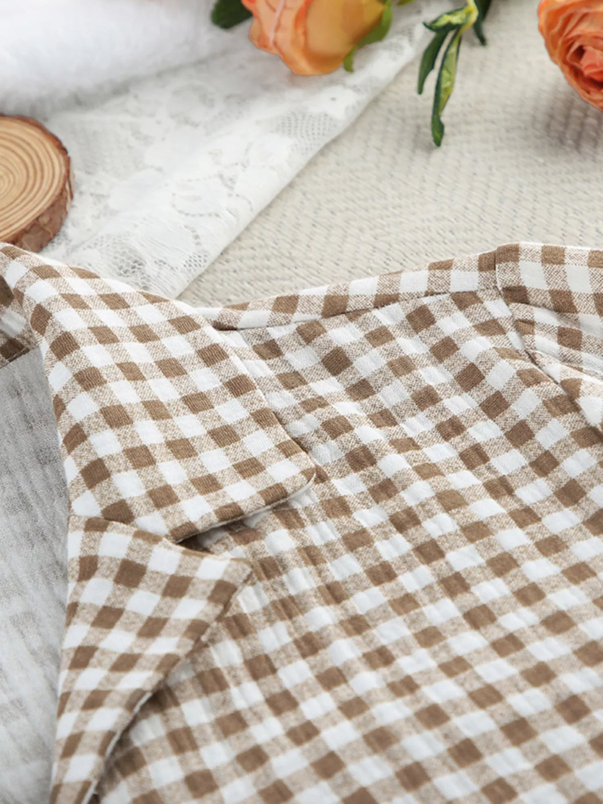 City Ease Gingham Ruffle-Trim Top & Pants Set