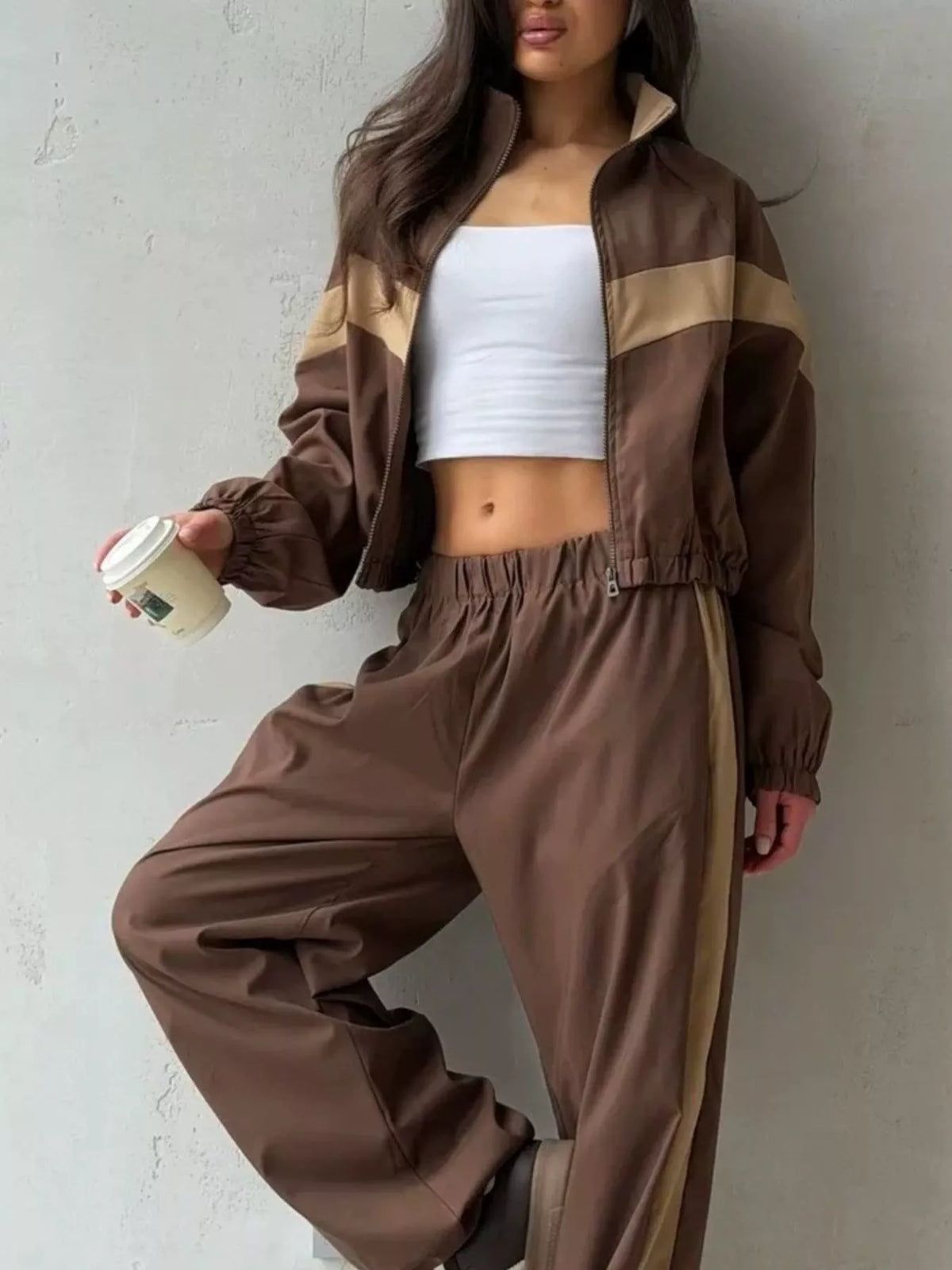 Street Society Color Block Zip Up Top & Pants Set