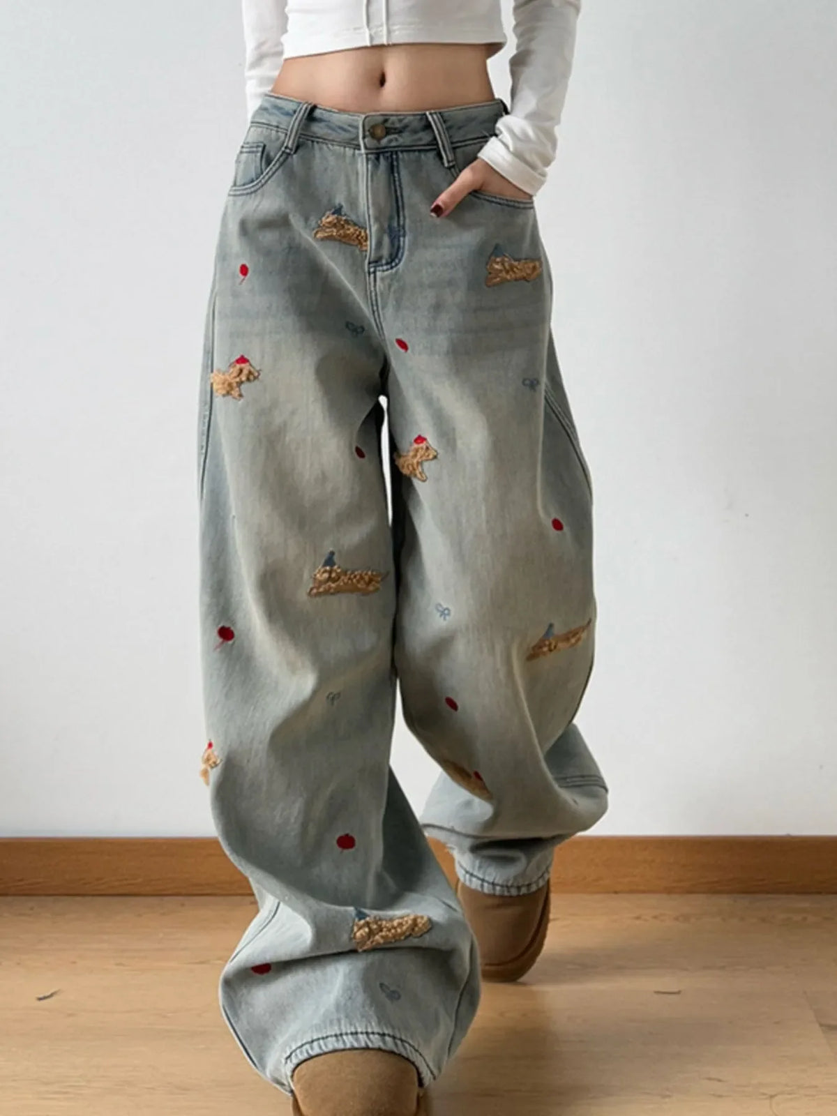 Artisan Drift Embroidered Wide-Leg Jeans