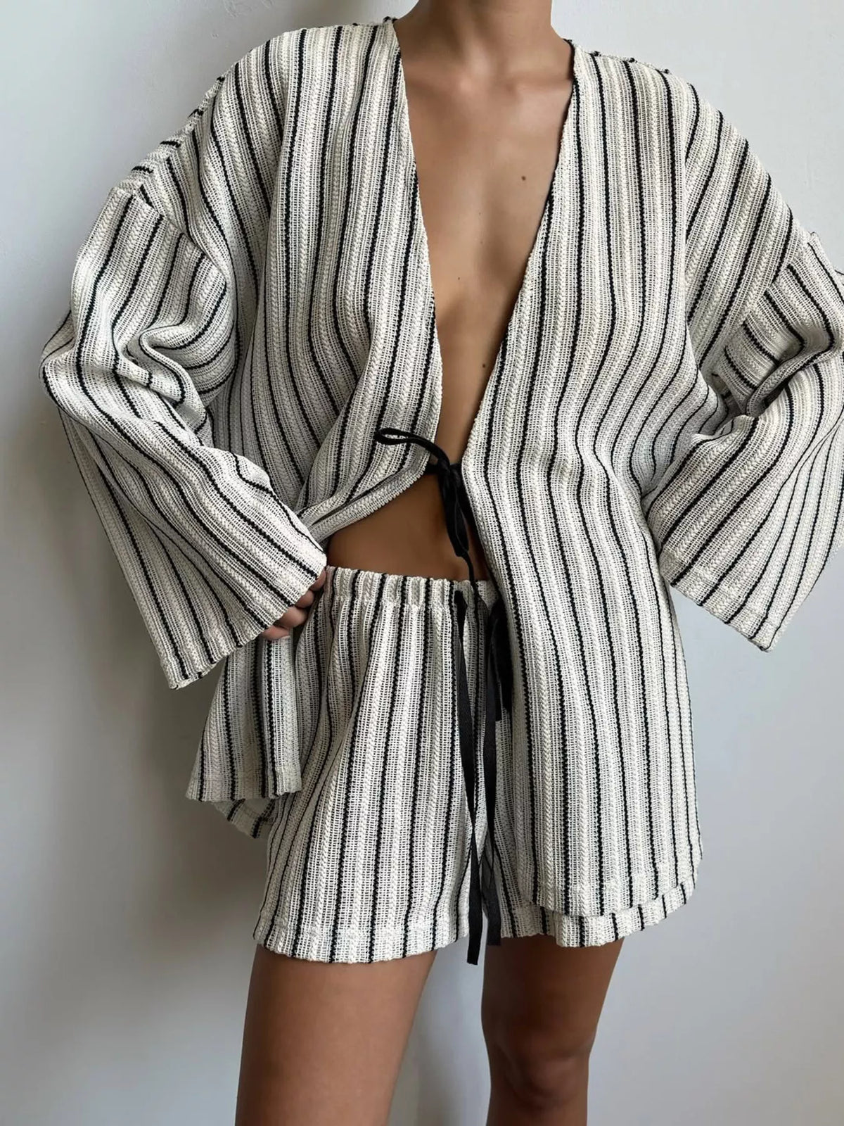 Sunday Muse Striped Tied Top & Shorts Set