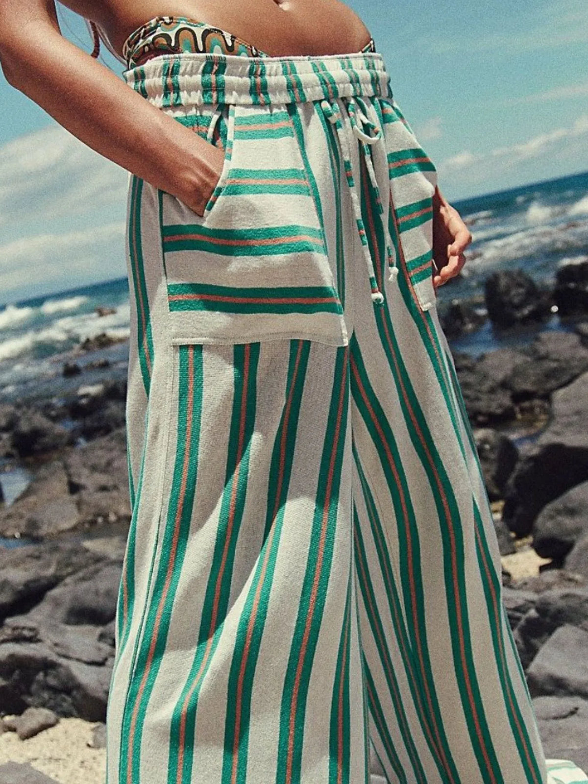 Coastal Drift Striped Wide-Leg Pants