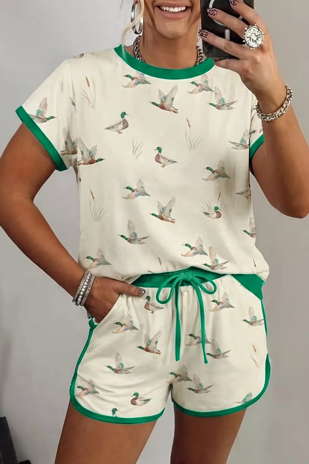 Casual Luxe Mallard Printed Top & Short Set
