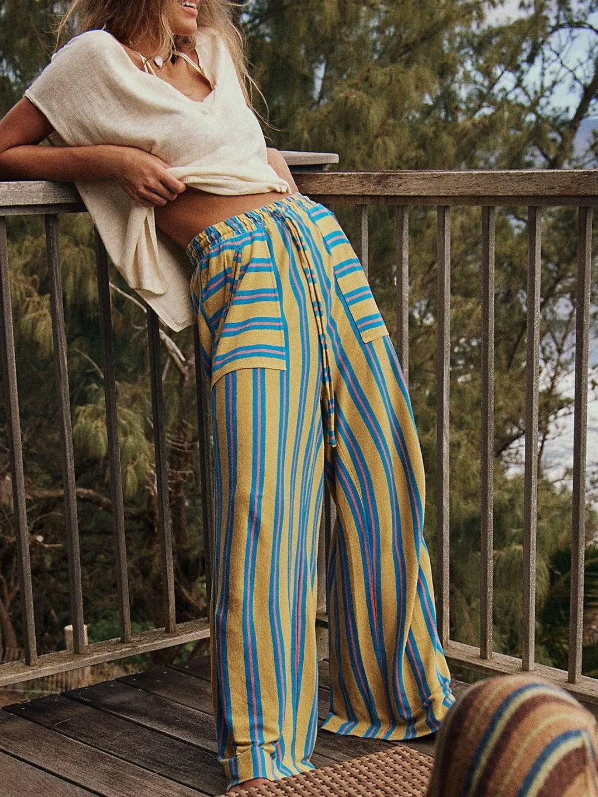 Coastal Drift Striped Wide-Leg Pants