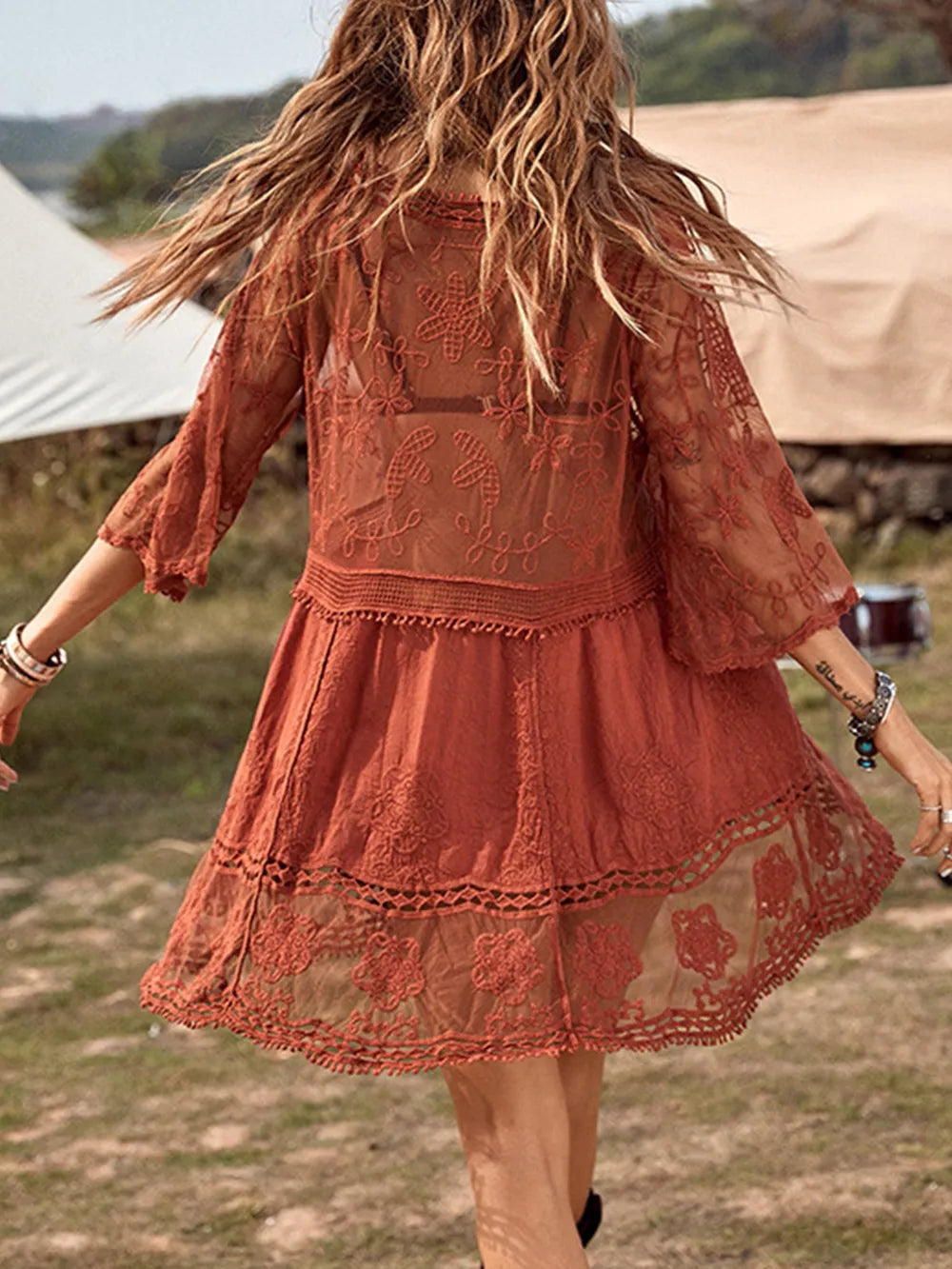 Sea Breeze Lace Plunge Cover-Up Dress