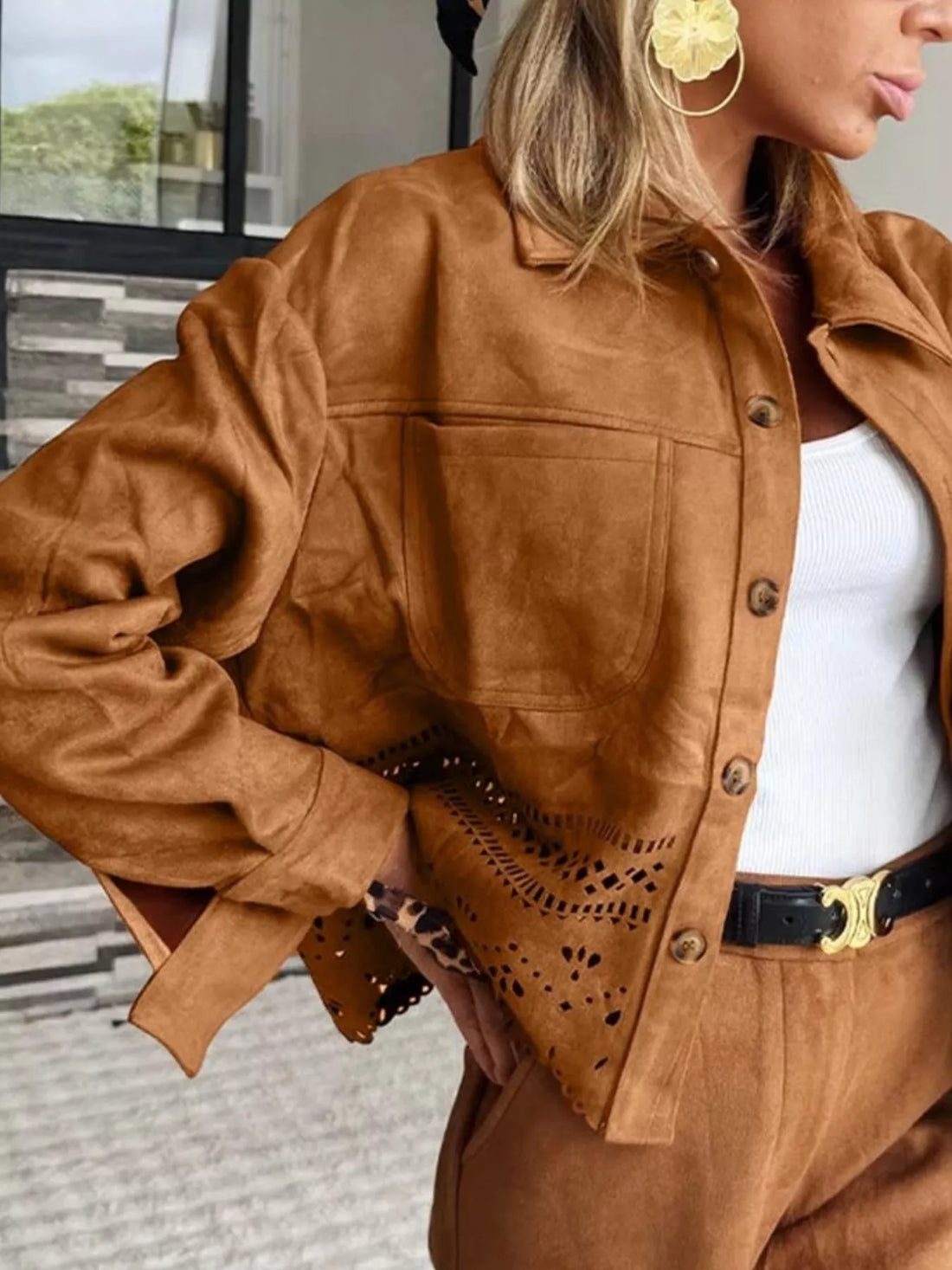 Canyon Cutout Faux Suede Jacket