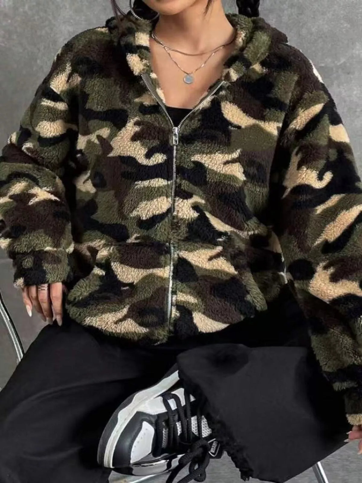 Urban Camo Fuzzy Zip Hoodie