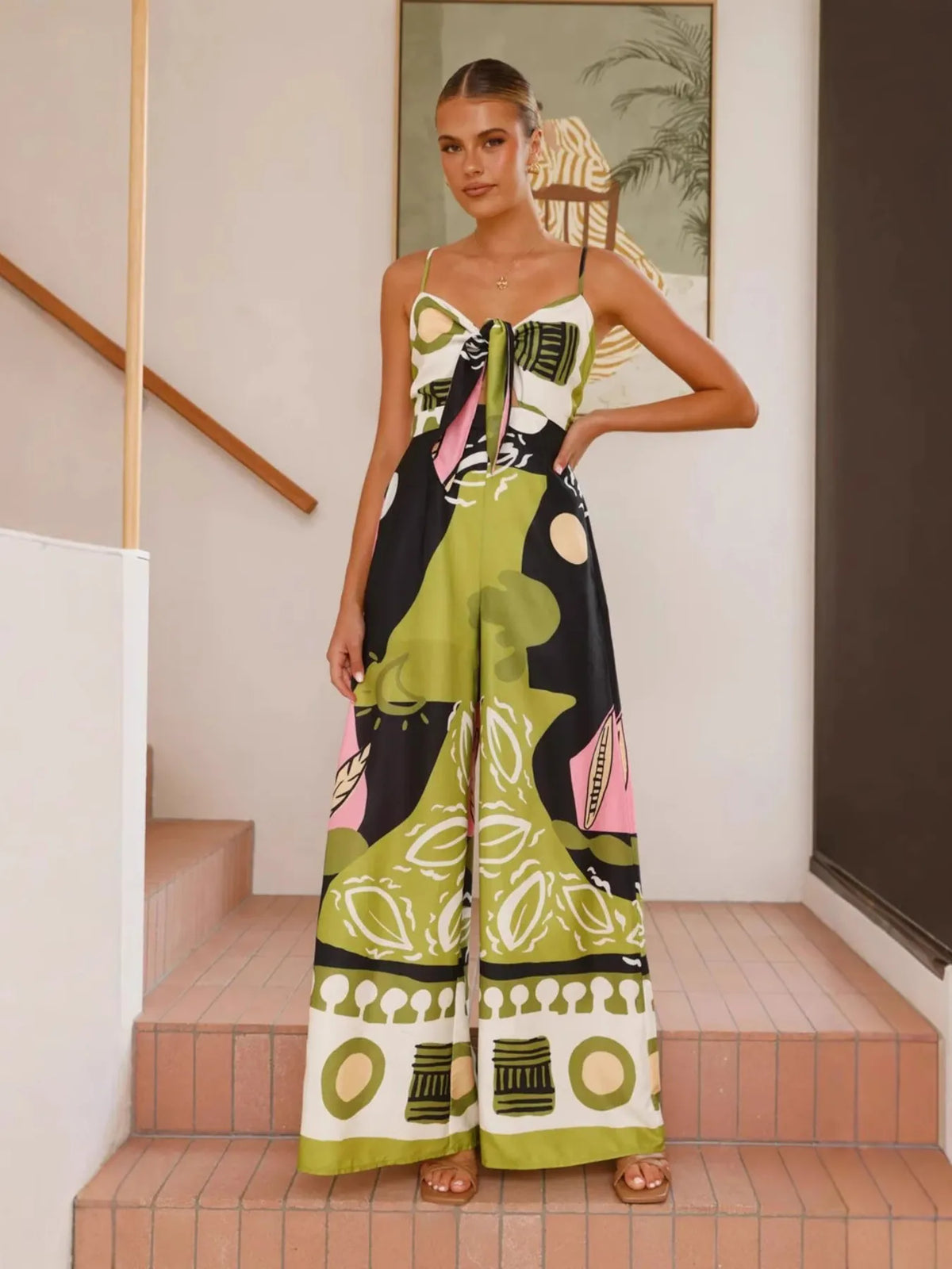 Unique Printed Sweetheart Neck Jumpsuit