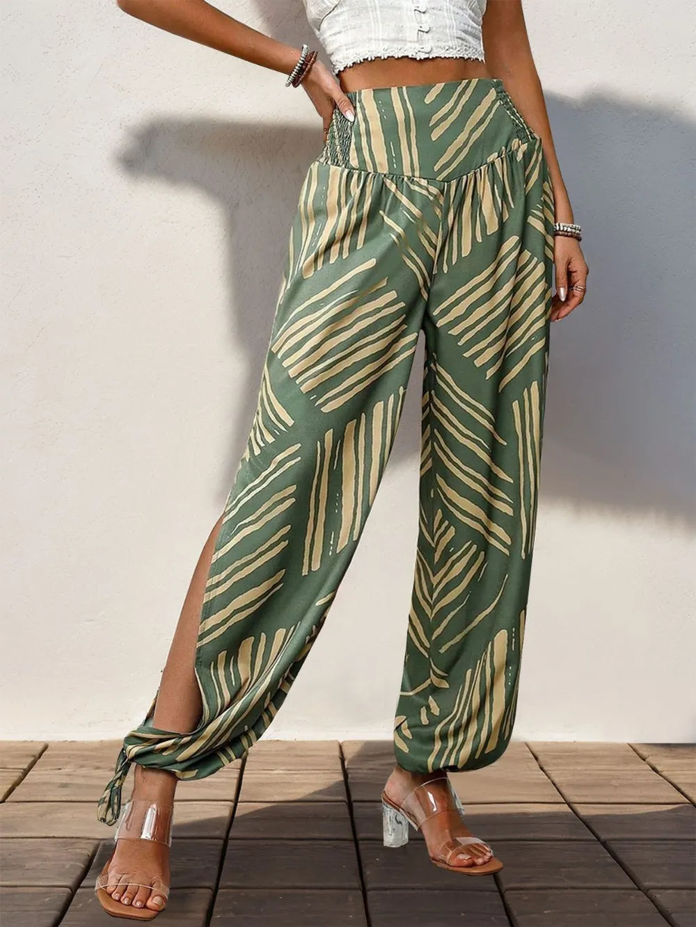 Boho Flow Smocked Slit Pants