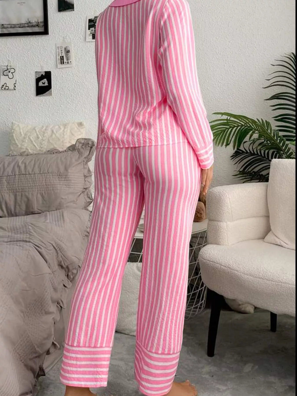 Dream State Stripe Button-Front Lounge Set