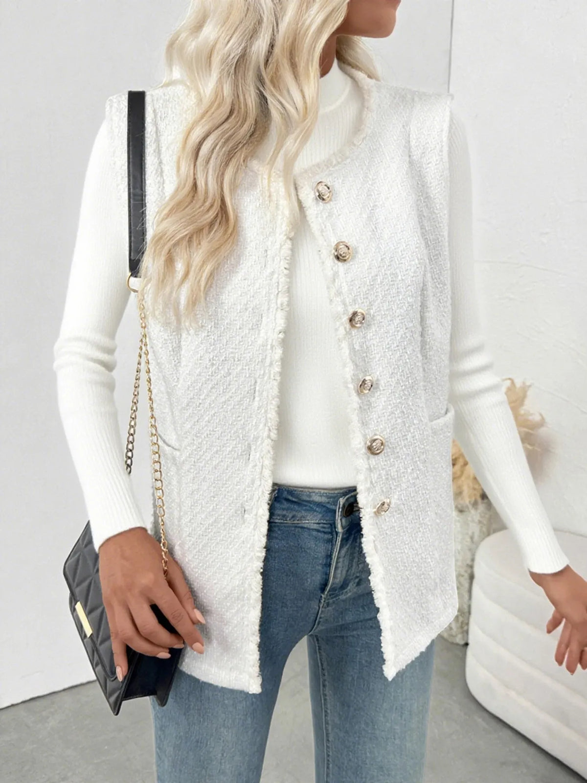 Modern Muse Textured Button-Front Vest
