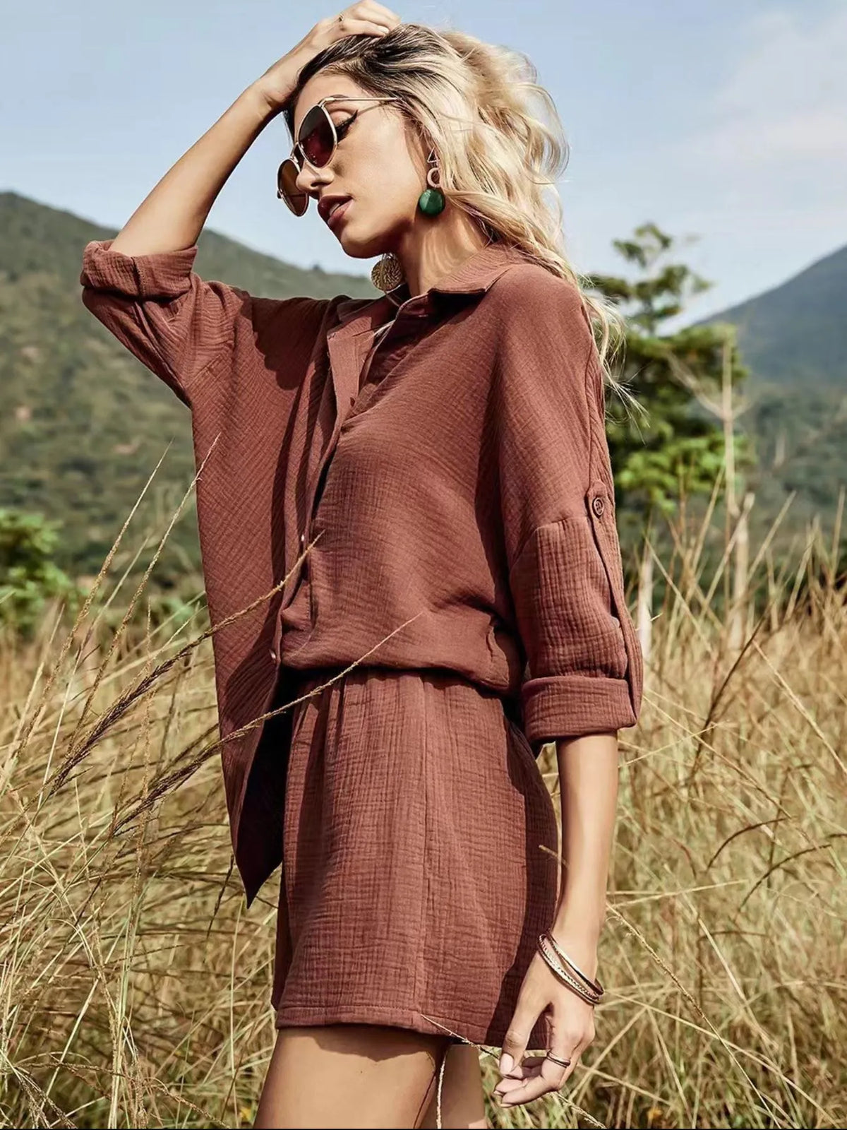 Loft Living Button Down Shirt & Shorts Set