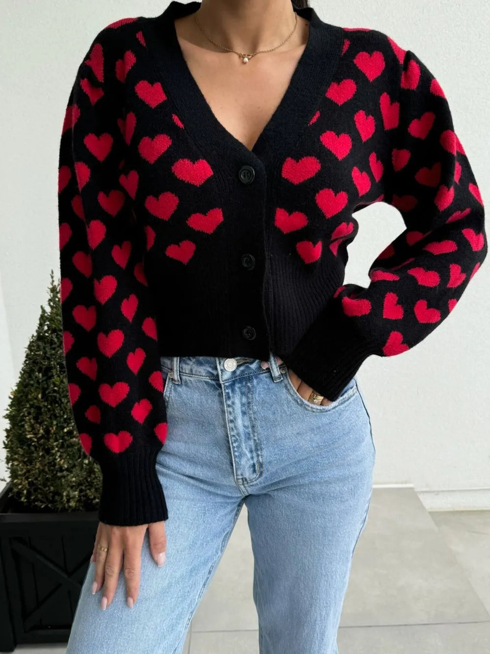 Sweetheart V-Neck Cropped Cardigan