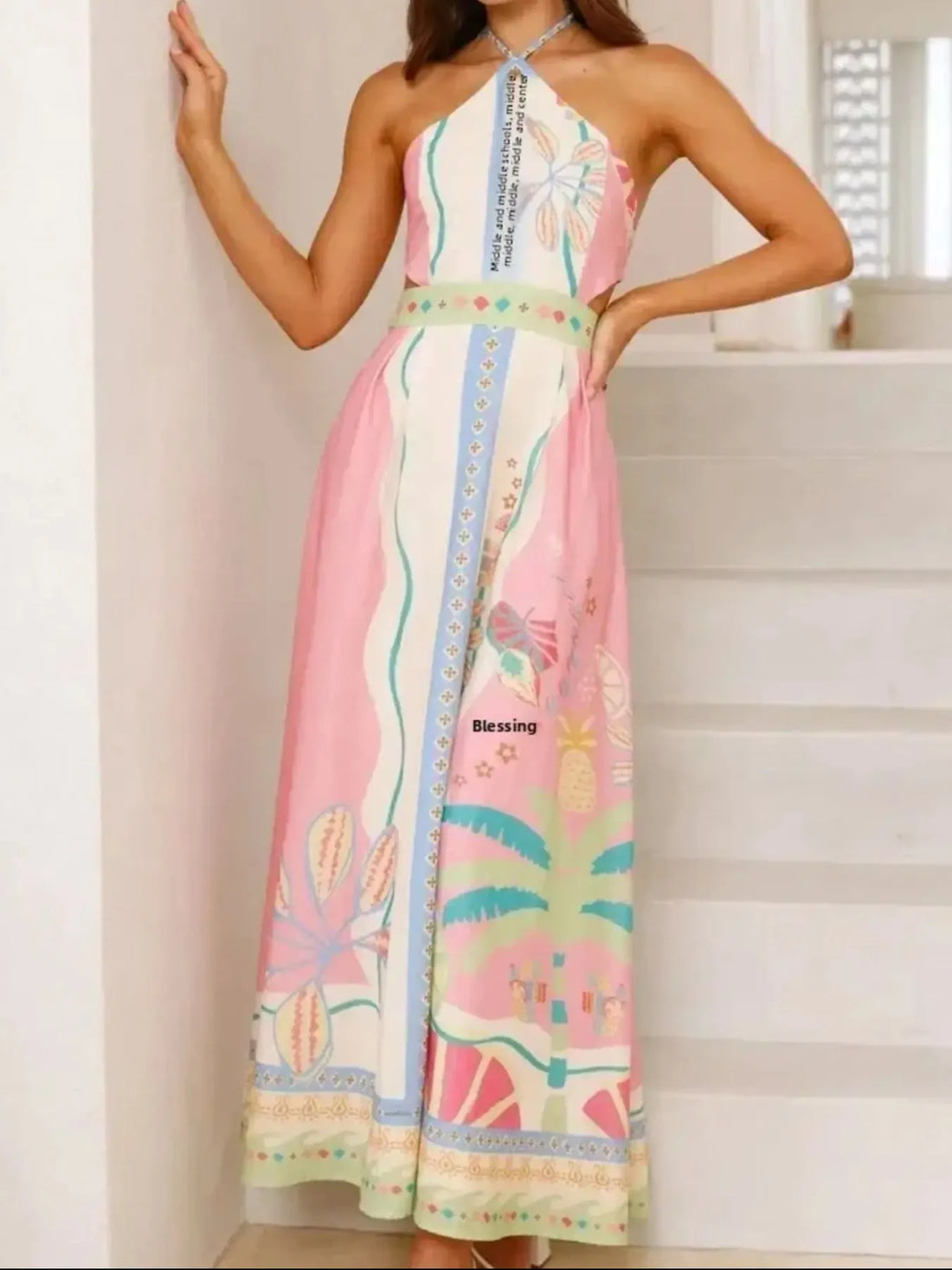 Sunset Muse Printed Halter Maxi Dress
