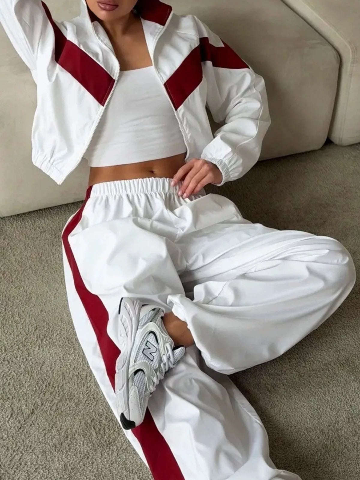 Street Society Color Block Zip Up Top & Pants Set