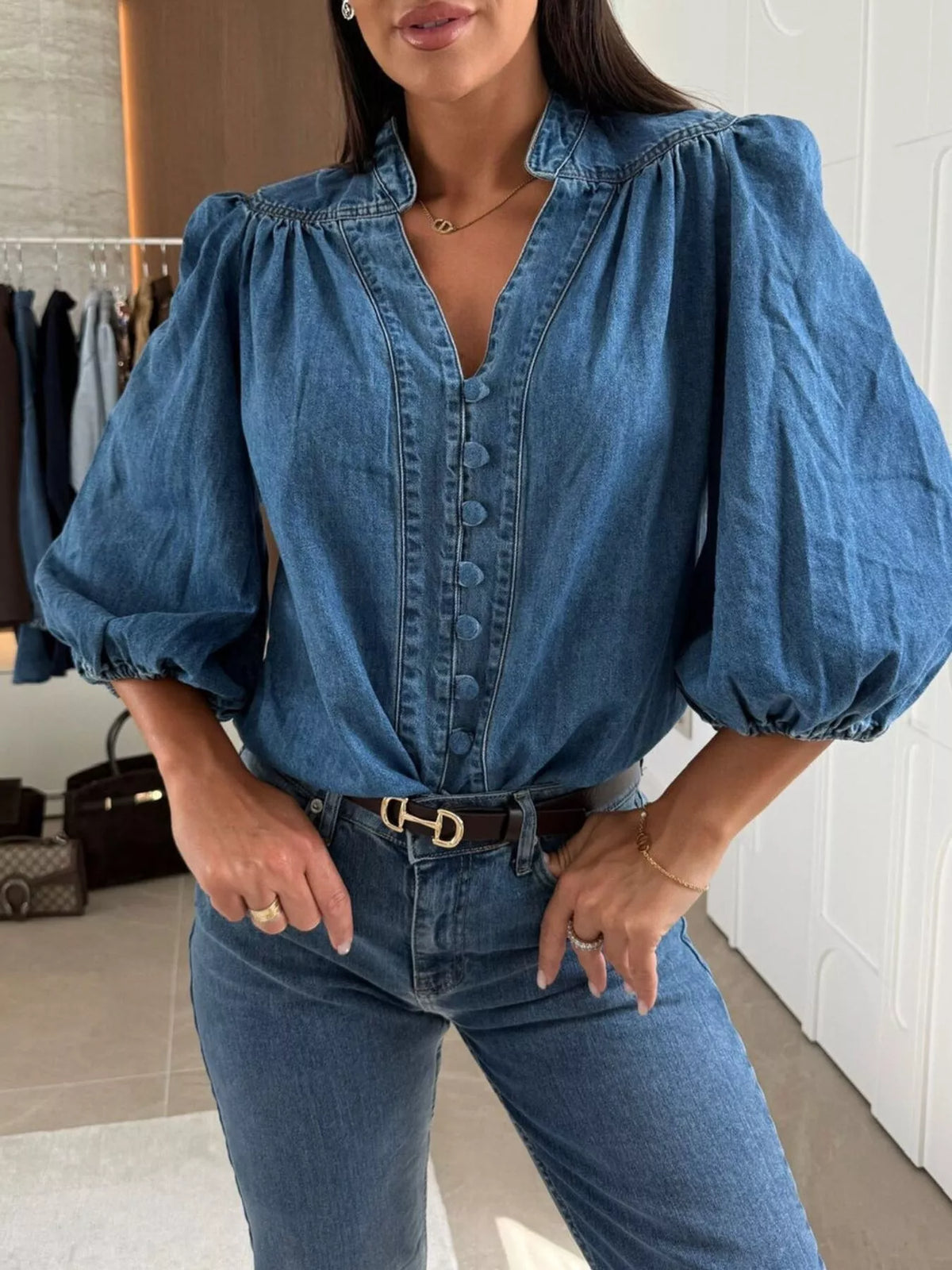 Brooklyn Belle Puff Sleeve Denim Top