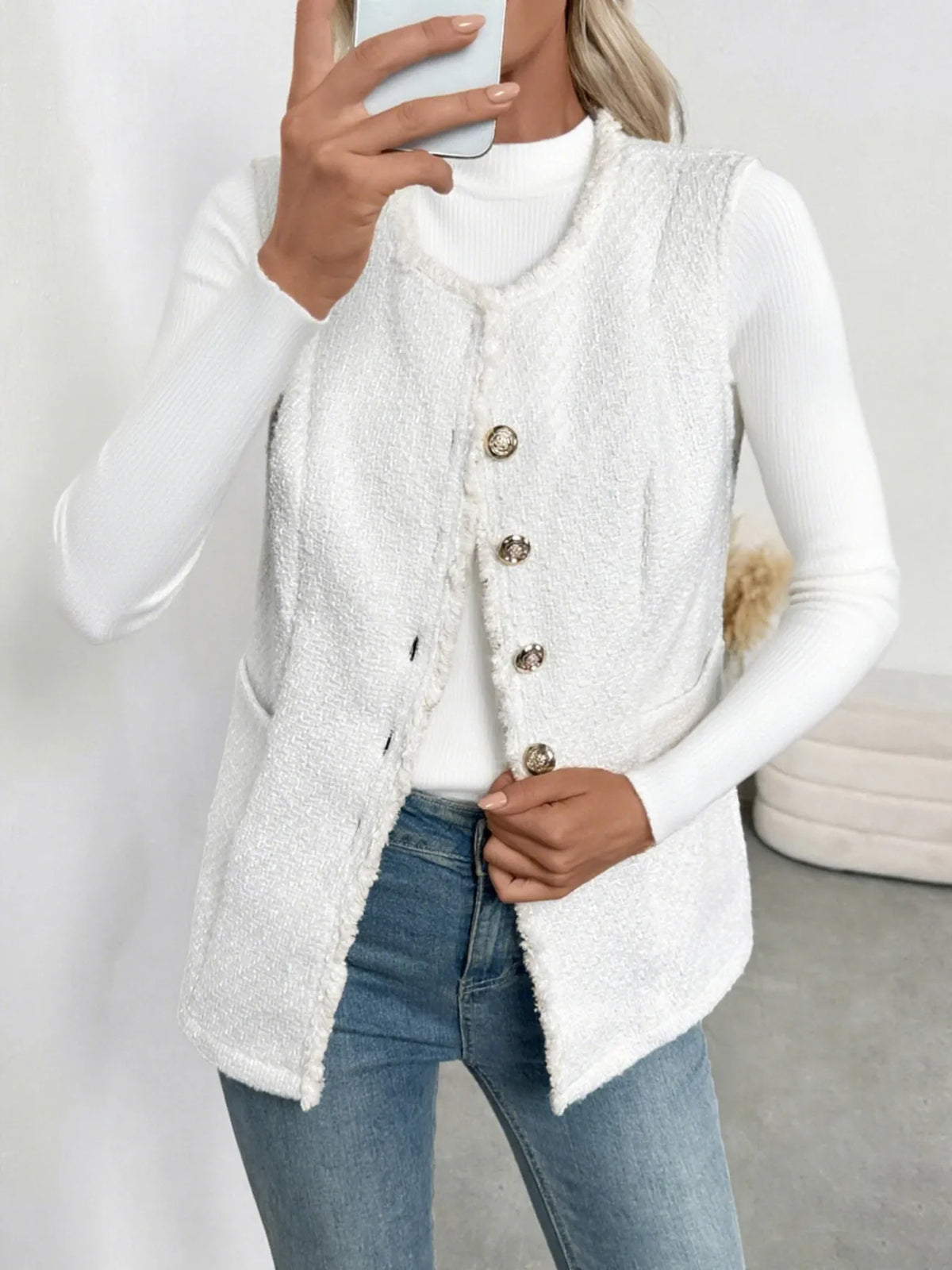 Modern Muse Textured Button-Front Vest