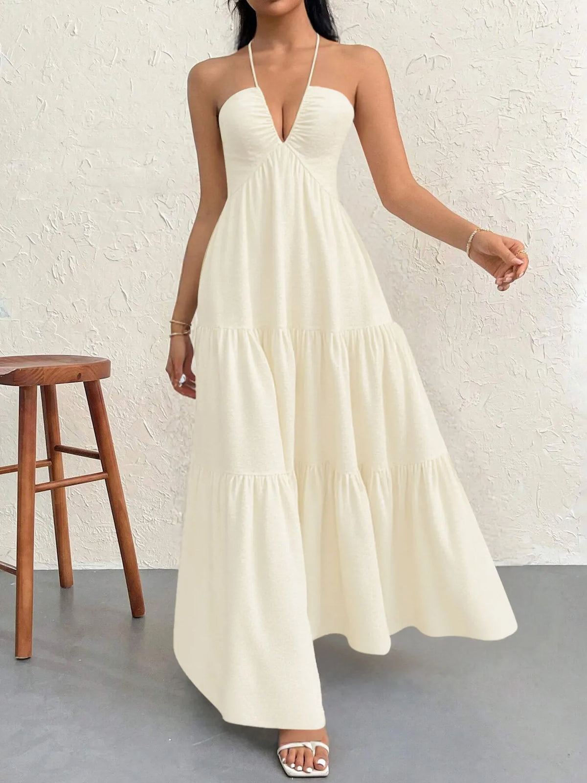 Coastal Muse Halter Neck Tiered Dress