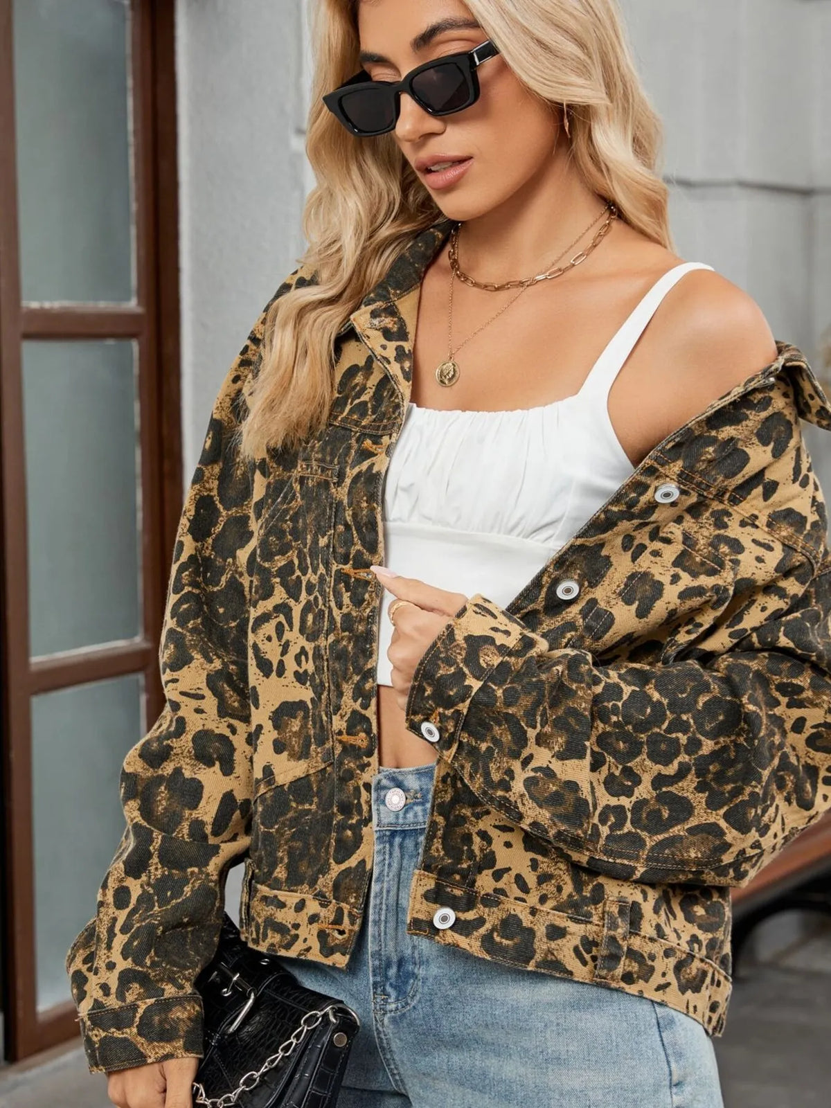 Street Luxe Leopard Print Denim Jacket