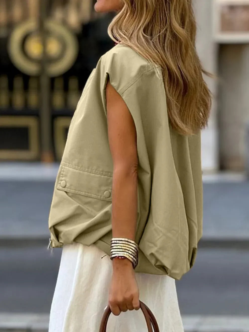 Easy Chic Ruched Hem Zip Up Vest