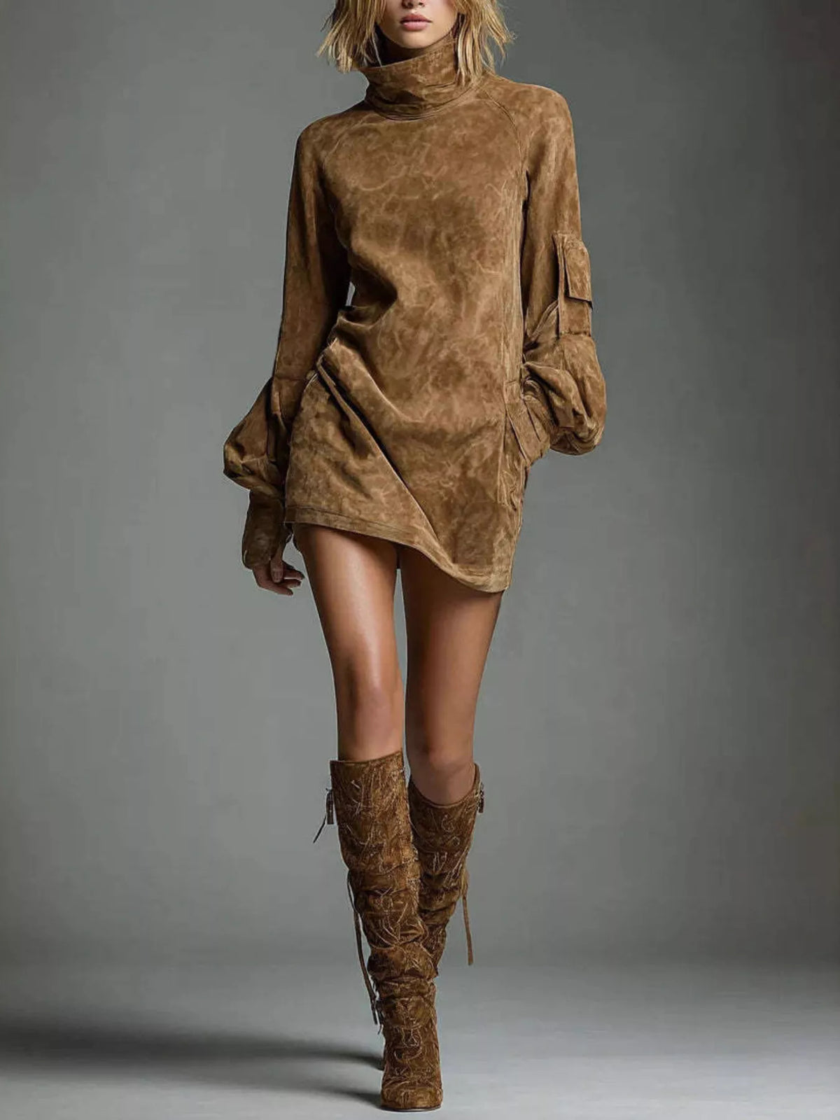 Uptown Volume Turtleneck Mini Dress
