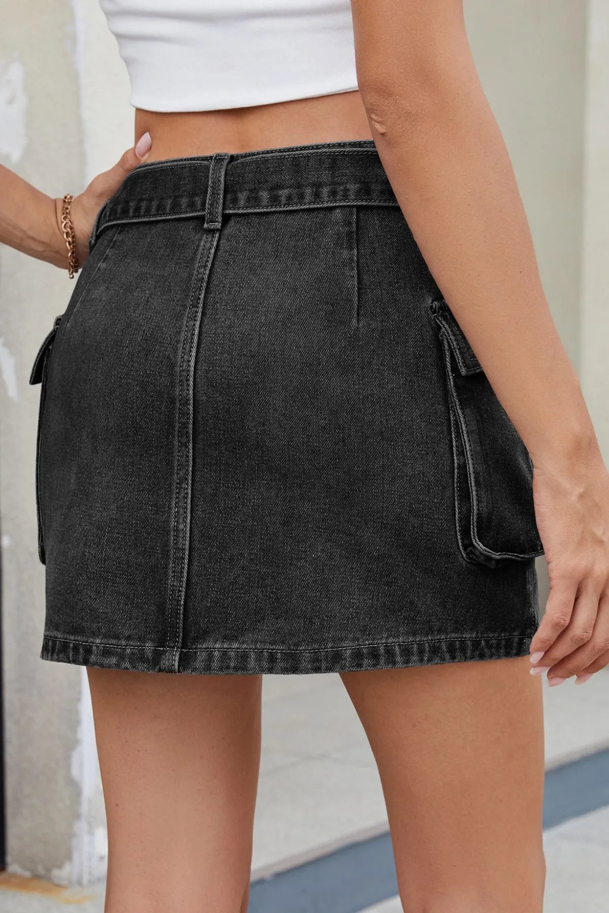 Crossline Edge Denim Mini Skirt