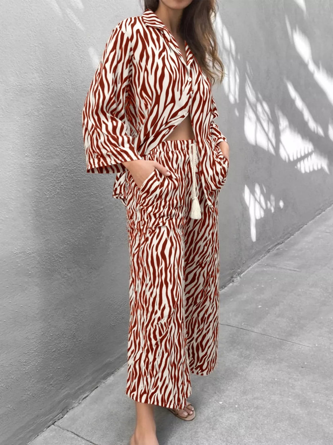 Wild Instinct Zebra Print Top & Pants Set