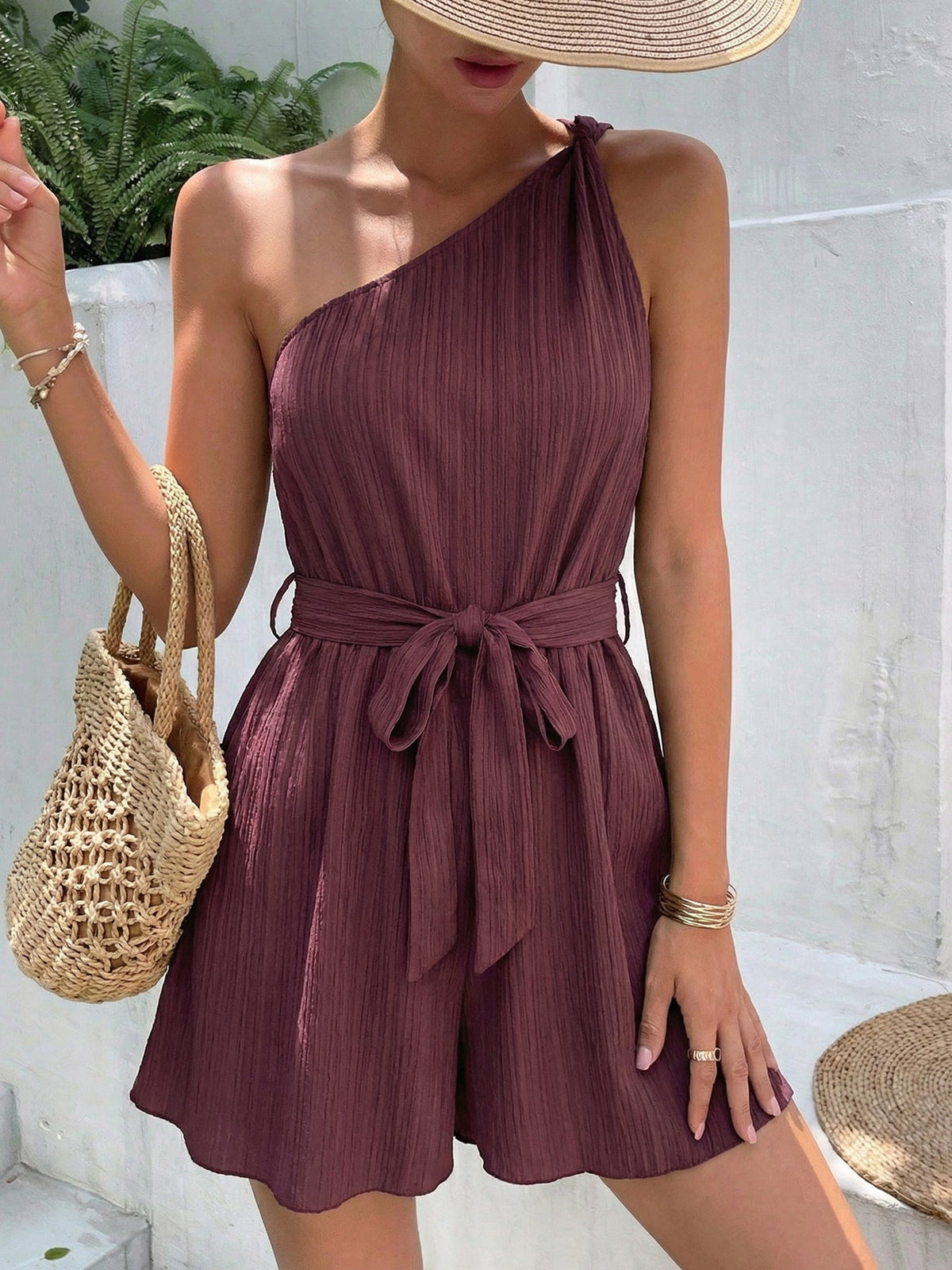 Free Spirit One-Shoulder Tie Waist Romper
