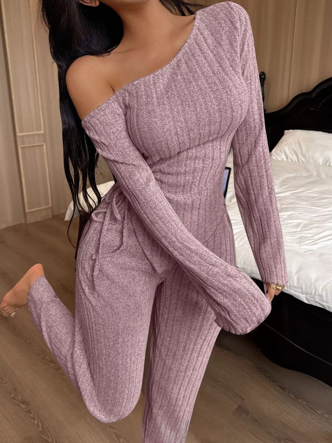 Loft Living Ribbed Knit Top & Pants Set