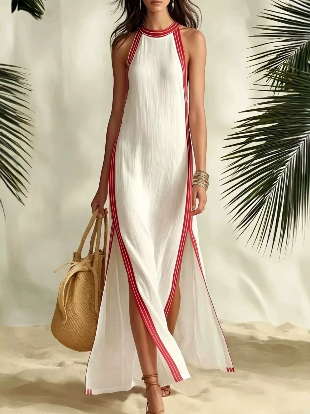 Coastal Muse Slit Striped Sleeveless Maxi Dress