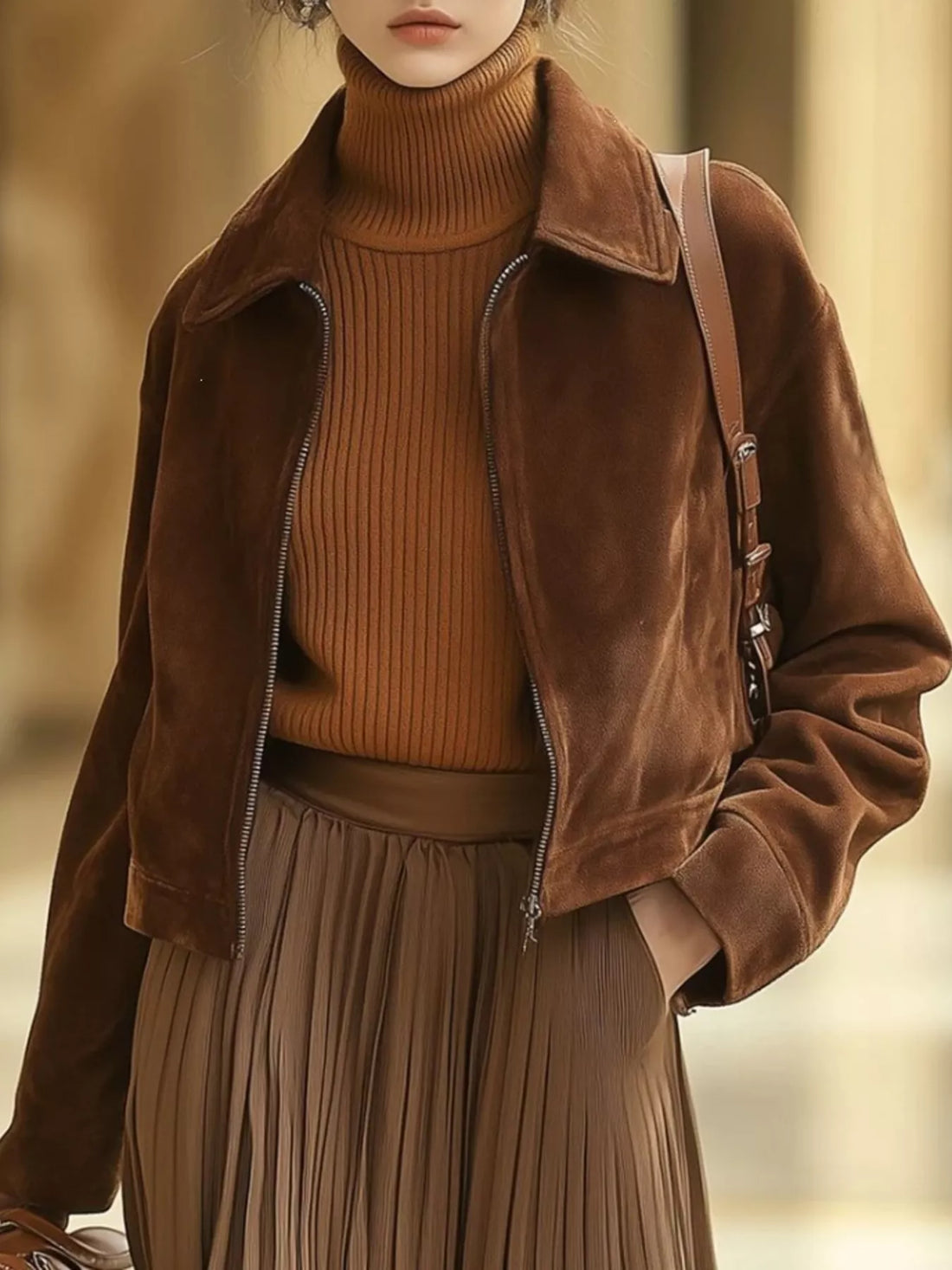 Cobblestone Muse Vintage Suede Zip-Up Cropped Jacket