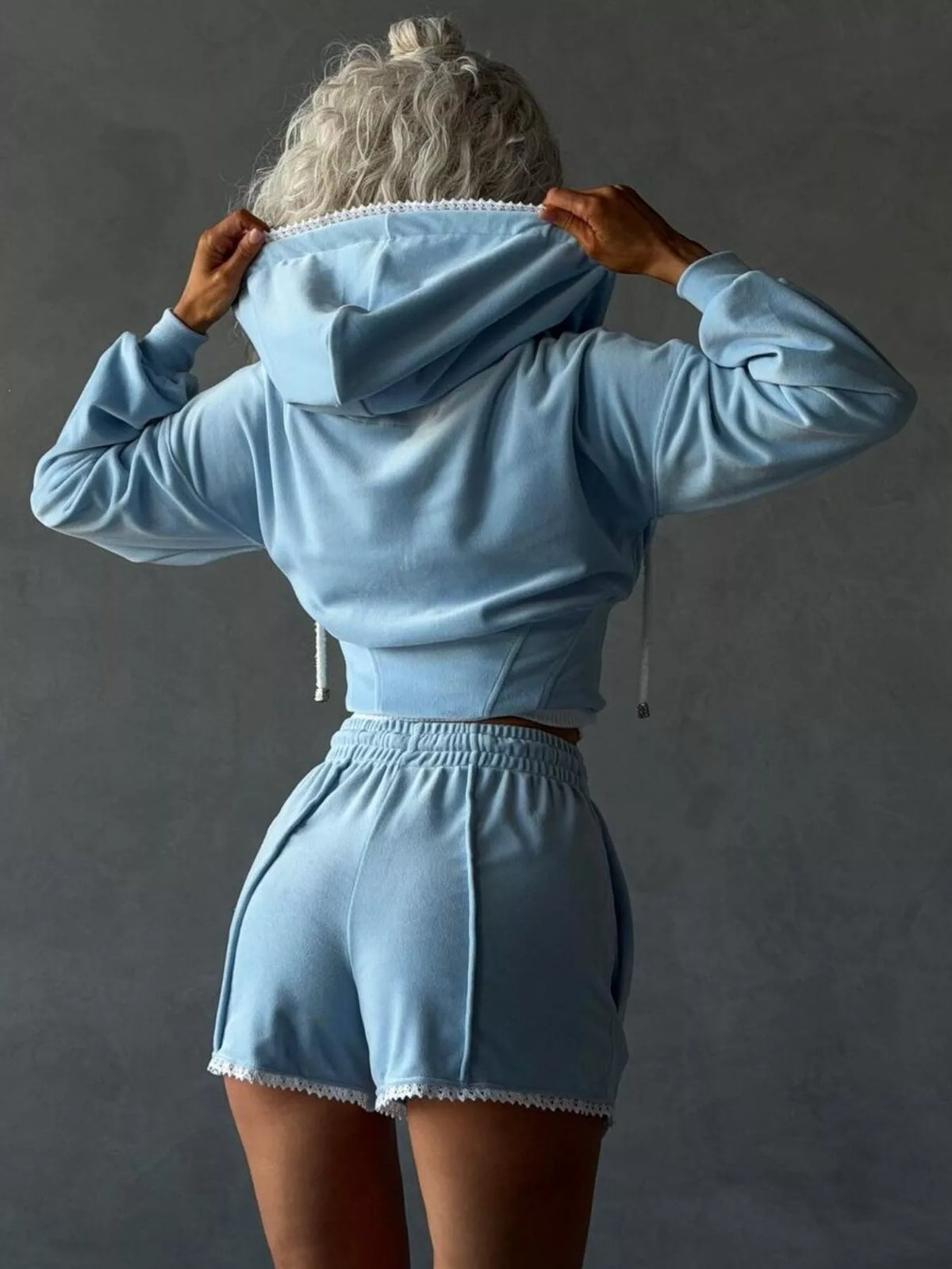 Wanderlust Drawstring Zip-Up Hoodie & Shorts Set