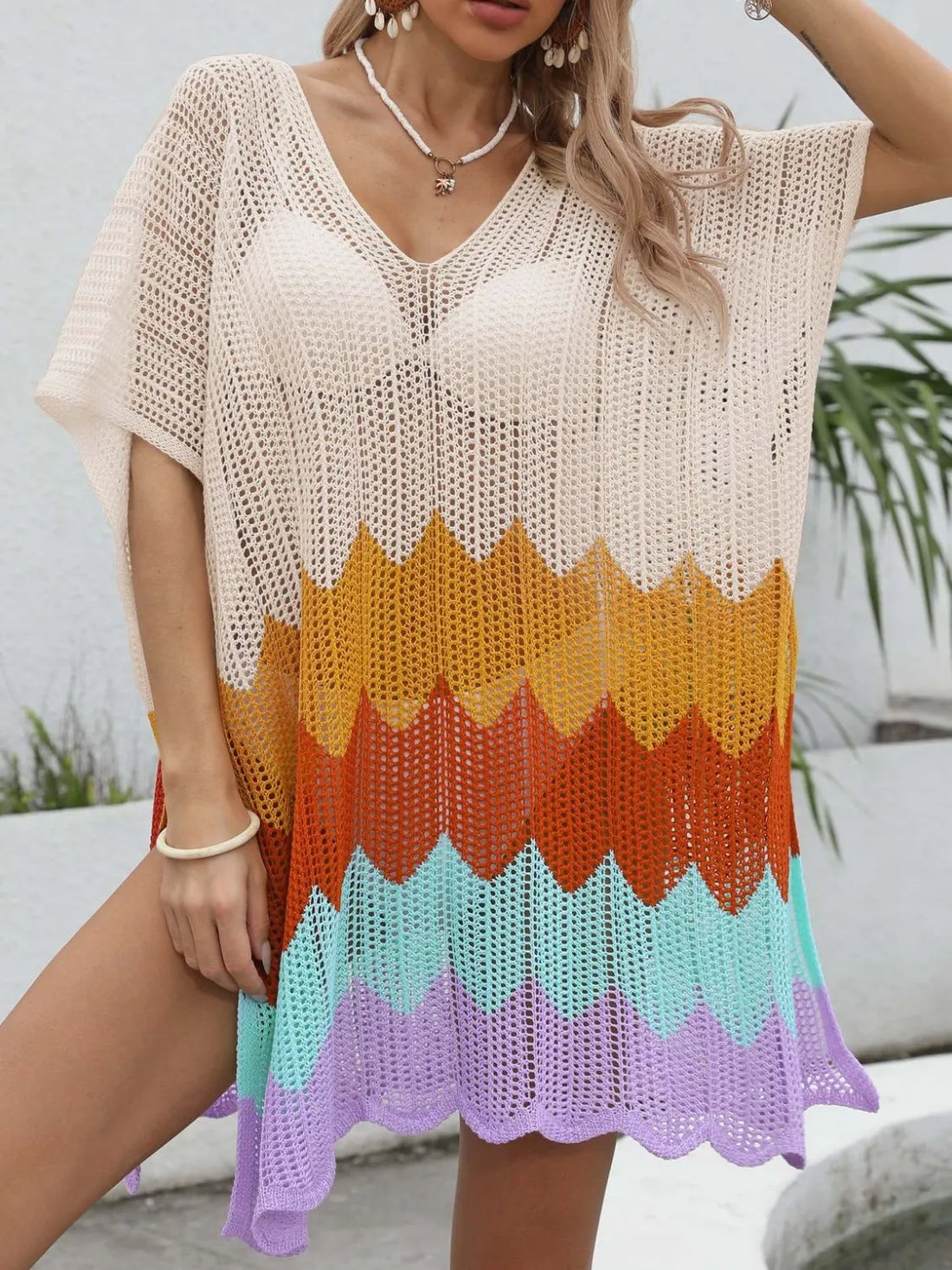 Luna Weave Openwork V-Neck Cover-Up