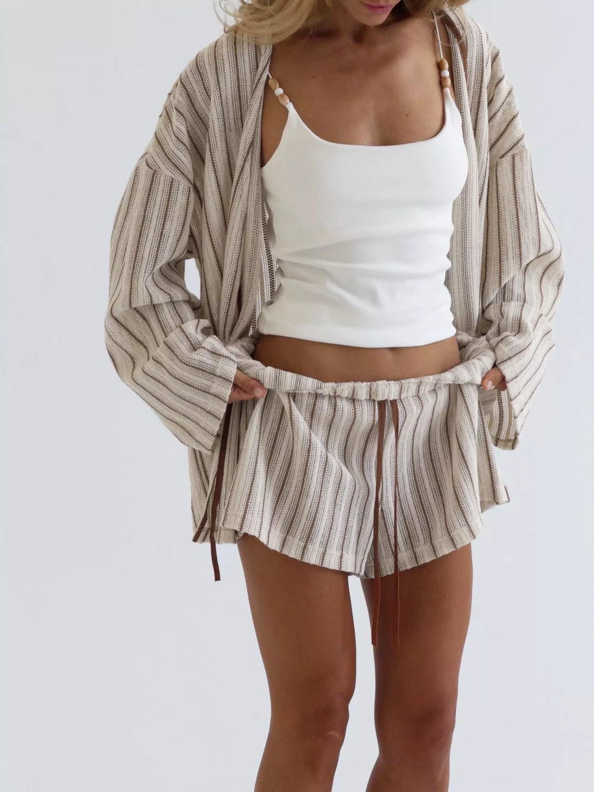 Sunday Muse Striped Tied Top & Shorts Set