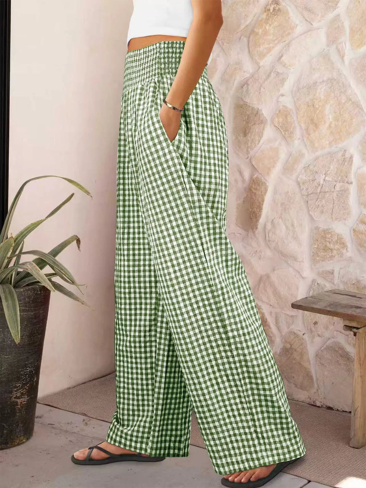 Picnic Muse Gingham Wide-Leg Pants