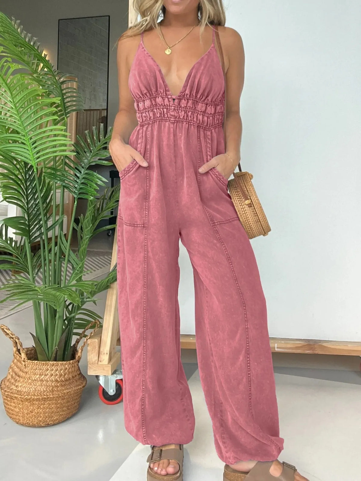Santorini Breeze Wide-Leg Jumpsuit
