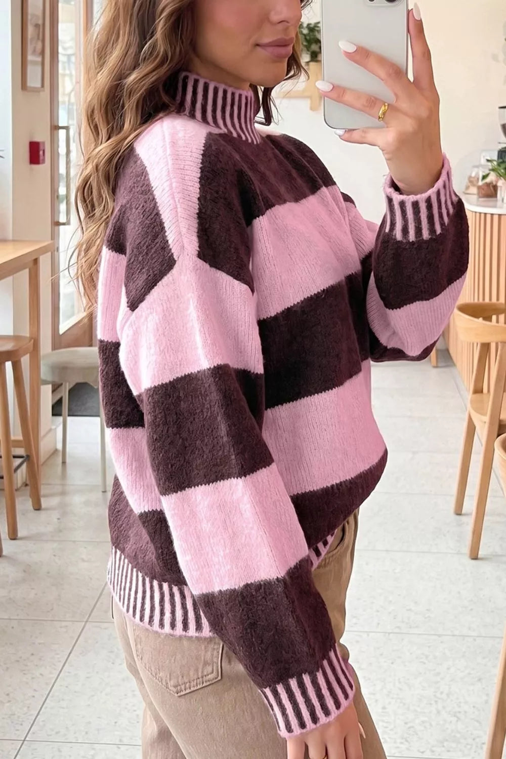 Cozy Corner Stripe Contrast Dropped Shoulder Sweater