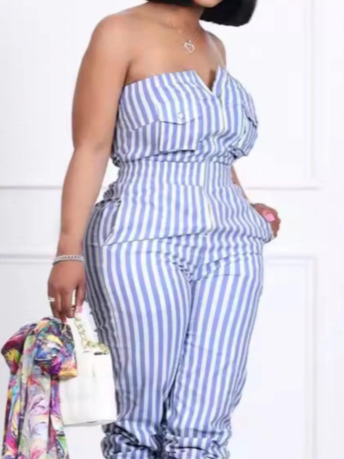 Quiet Luxury Striped Tube Casual Jumpsuit
