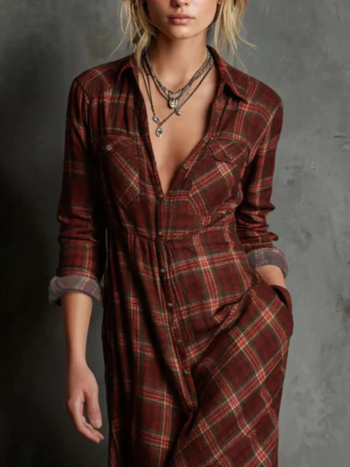 Heritage Flow Plaid Button-Down Dress
