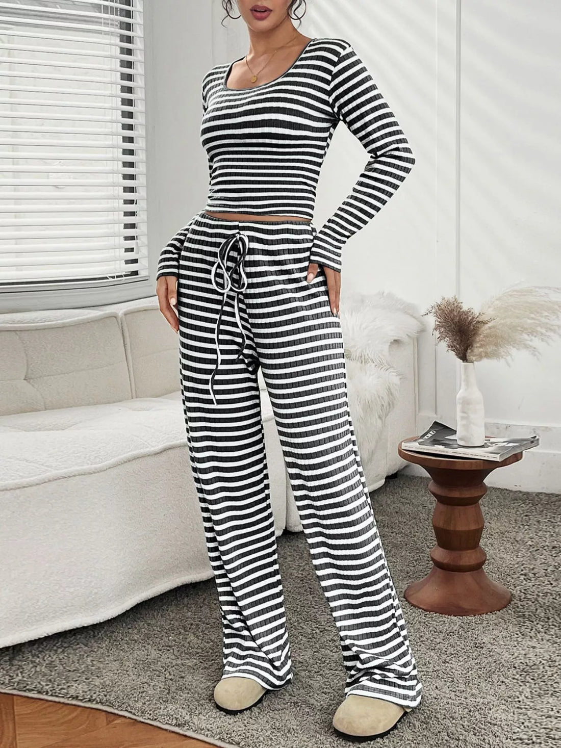 Coastal Rhythm Striped Top & Pants Set