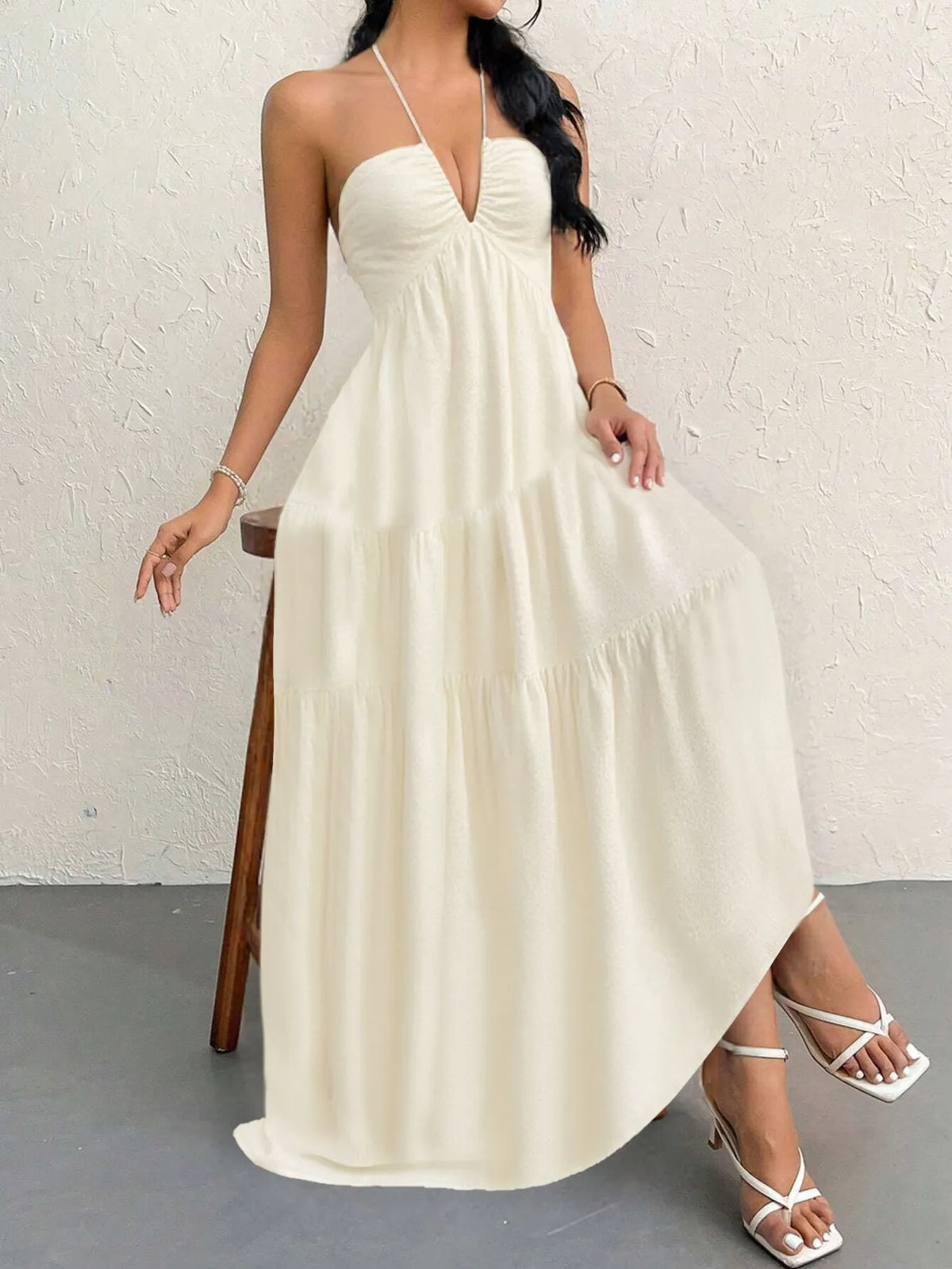 Coastal Muse Halter Neck Tiered Dress