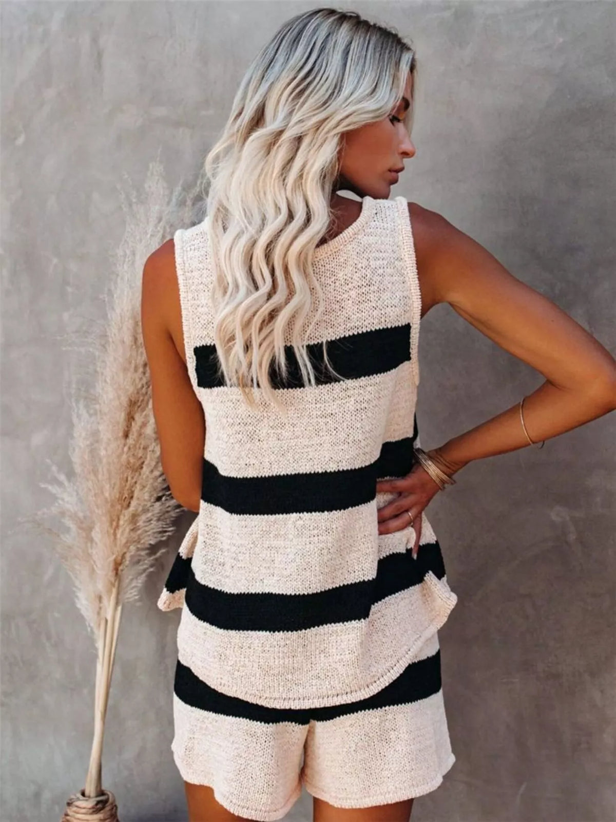 Coffee Run Striped Knit Tank & Shorts Set