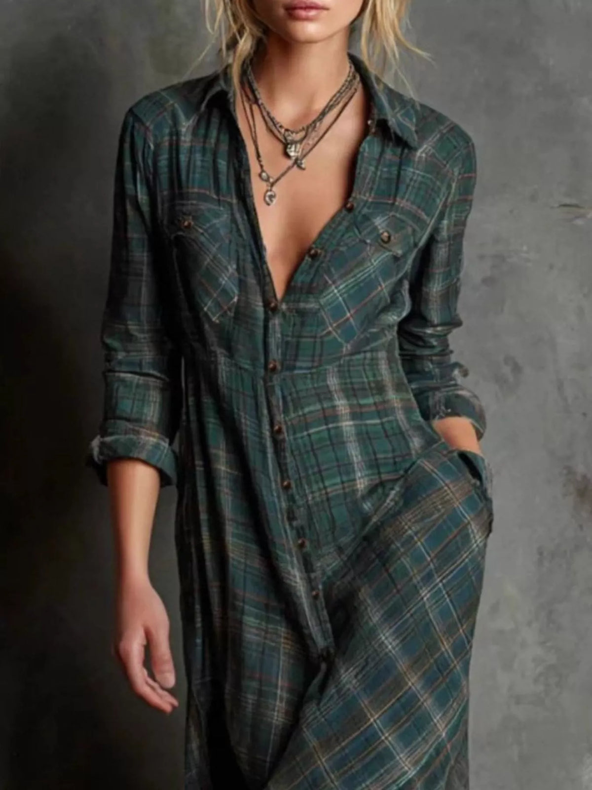 Heritage Flow Plaid Button-Down Dress