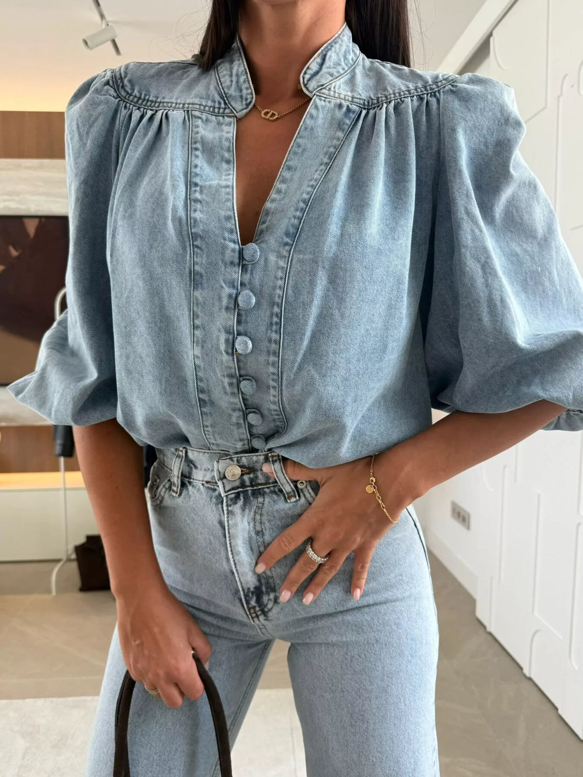 Brooklyn Belle Puff Sleeve Denim Top